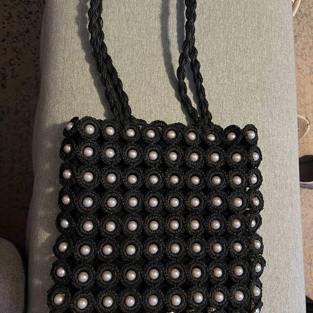 Haute Hippie Black and Silver Beaded Tote